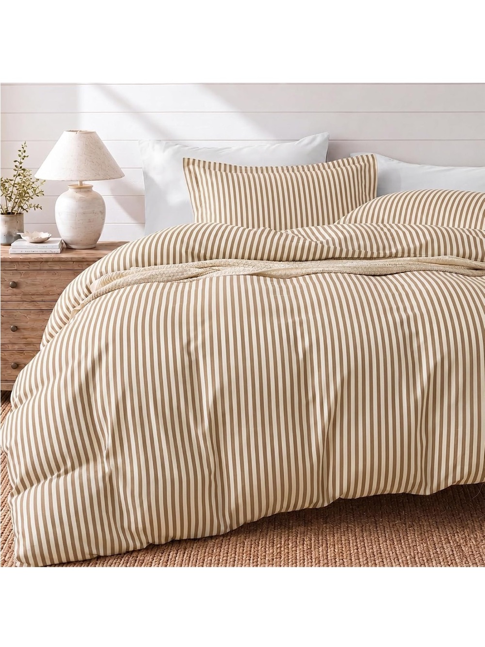 NEW JOLLYVOGUE Striped Duvet Cover Set. Khaki Stripes. Full.